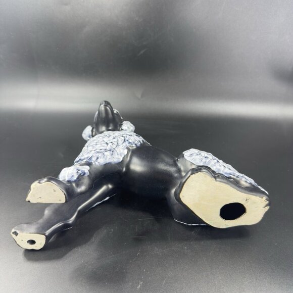Vintage MCM Poodle Dog Figurine Crackle Glaze Black White Spots Ceramic Decor - Picture 6 of 13